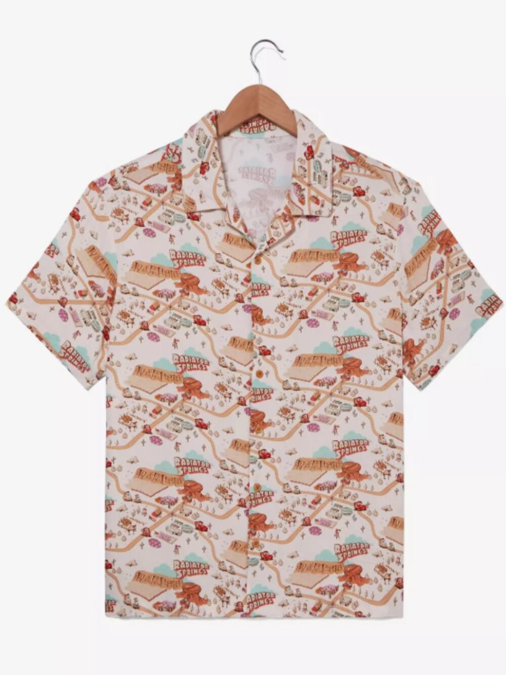 SIZE LARGE Disney Pixar Cars Radiator Springs AOP Woven Shirt Lightning Mcqueen